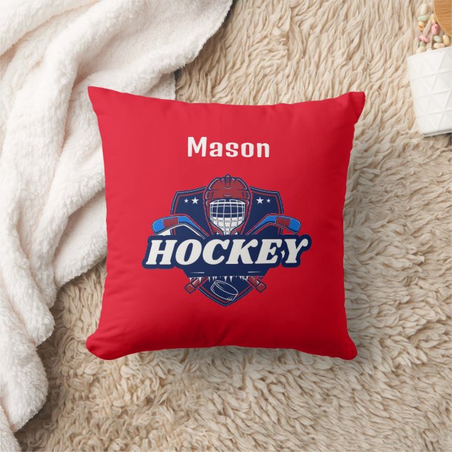 Throw Pillow Hockey Gear - Personalized -Add Name  (Blanket)