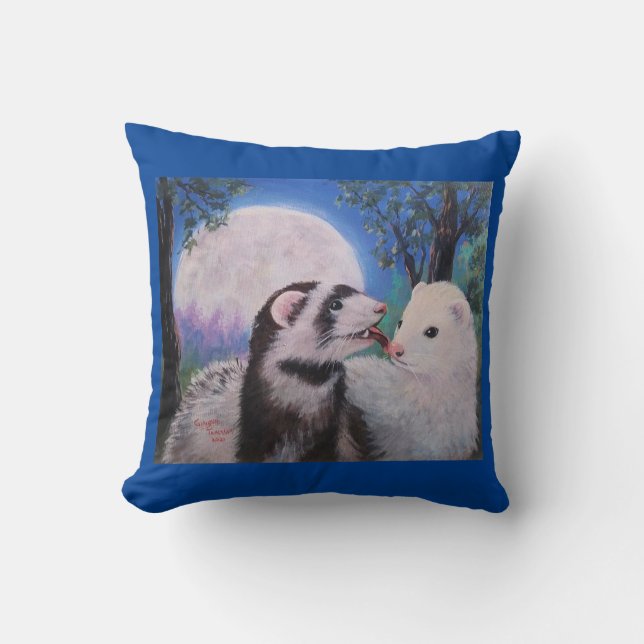 Throw Pillow Kissing Ferrets (Front)