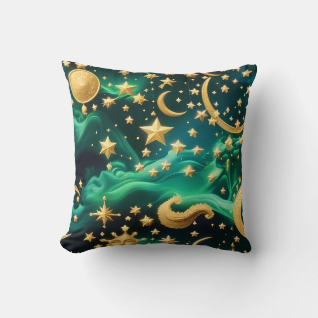 Throw Pillow – Luxury Emerald Celestial Moon (Front)