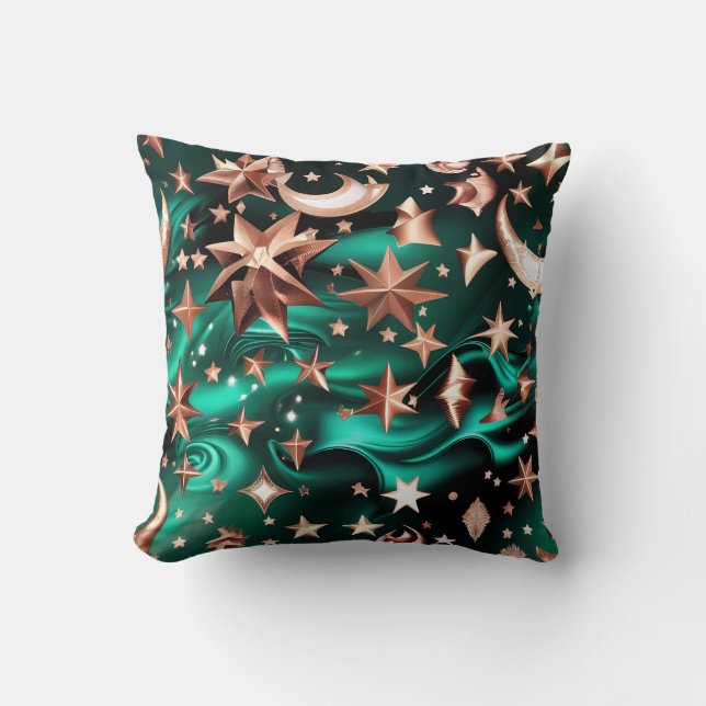 Throw Pillow – Luxury Malachite Green Celestial  (Front)