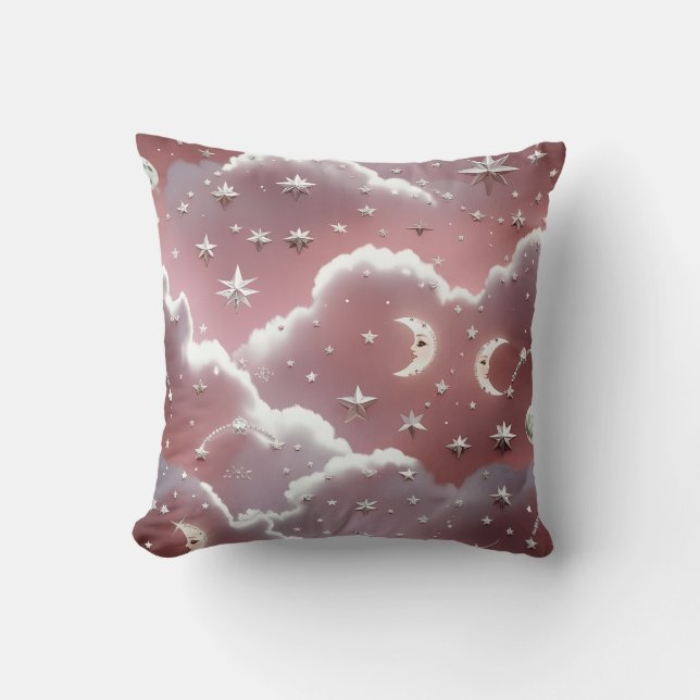 Throw Pillow – Luxury Quartz Pink Celestial Moon (Front)
