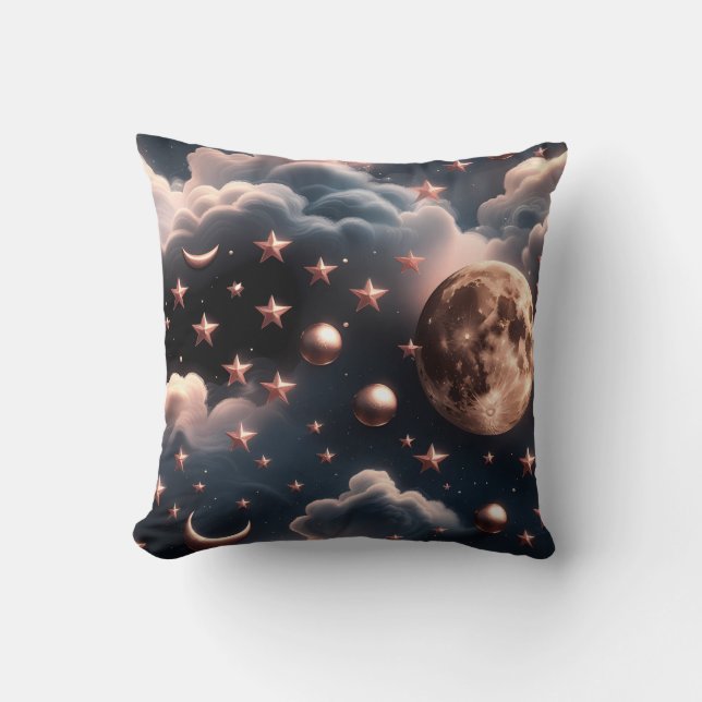 Throw Pillow – Luxury Rose Gold Celestial Moon (Front)