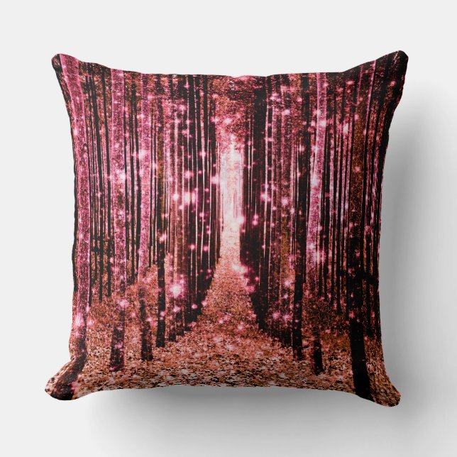 Throw Pillow Magical Forest Peach Pink (Front)