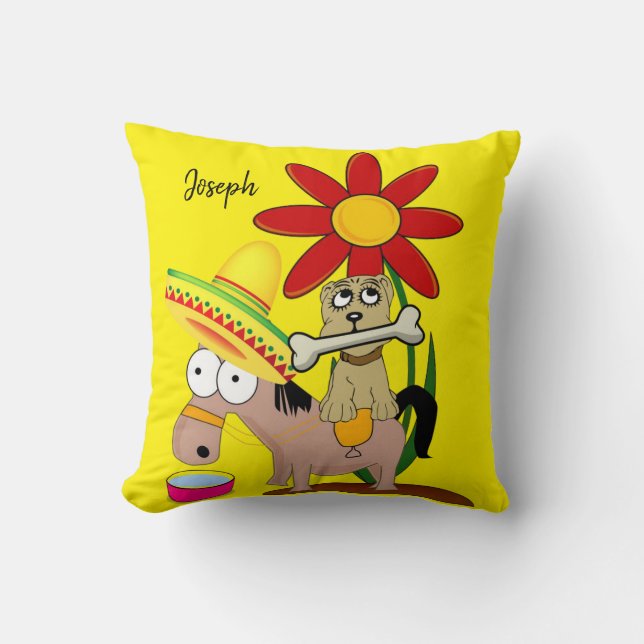 Throw Pillow Mexican Donkey Dog Sombrero (Front)