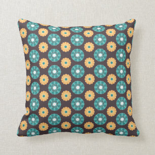 Throw Pillow - Modern Floral Motif (Teal & Gold)