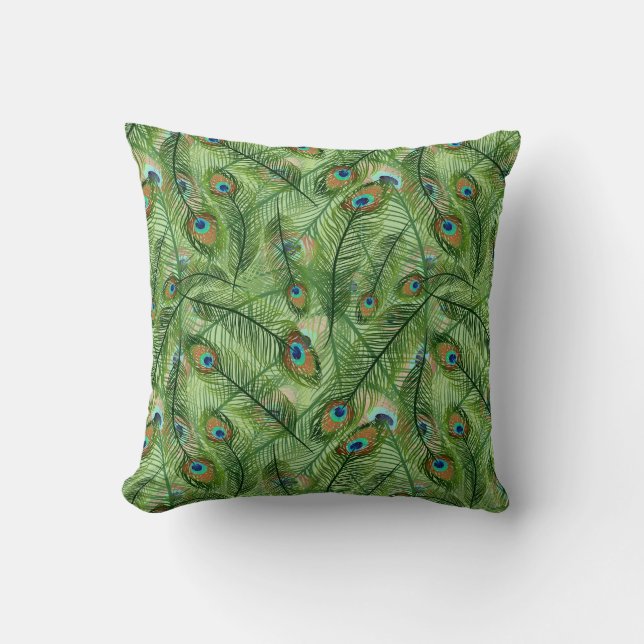 Throw Pillow-Peacock Feathers Pillow (Front)