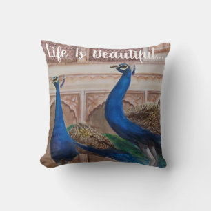 Throw Pillow- Peacocks Of The Mahal  Pillow