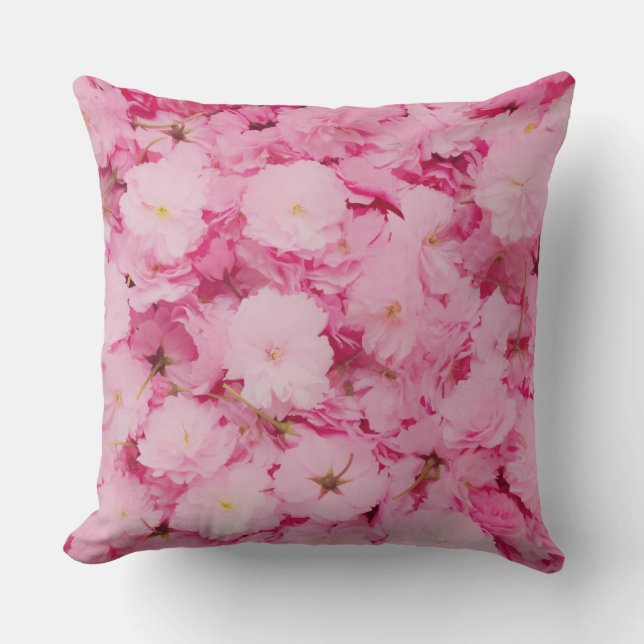 Throw Pillow Pink Cherry Blossom Floral Botanical (Front)