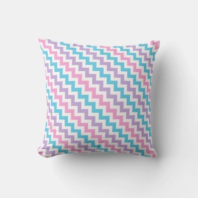 Throw Pillow, Pink, Lavender, Turquoise Chevrons Throw Pillow (Front)