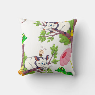 Throw Pillow Possum Chicks Frog Floral