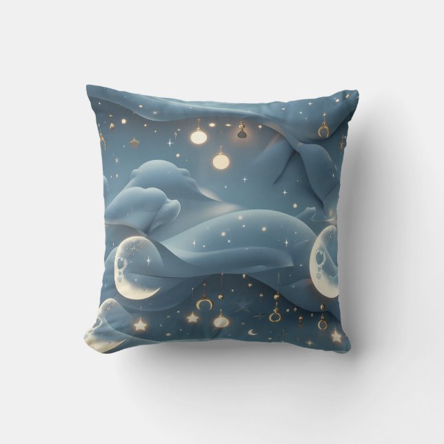 Throw Pillow - Powder Blue Celestial Moon (Front)