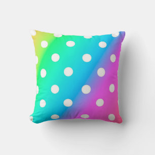 Throw Pillow/Rainbow Colours with White Polka Dots Pillow