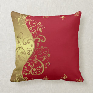 Throw Pillow--Red & Gold Swirls Pillow