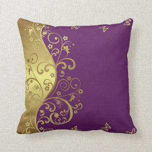 Throw Pillow--Red Violet & Gold Swirls Pillow