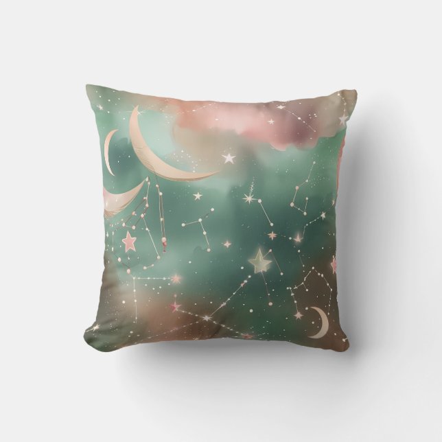 Throw Pillow - Sage Green Blush Celestial Moon (Front)
