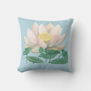 Throw Pillow,"Serene Lotus on Powder Blue" Pillow