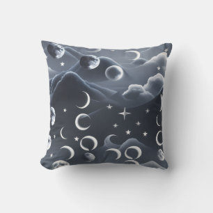 Throw Pillow - Sky Grey Celestial Moon Phases