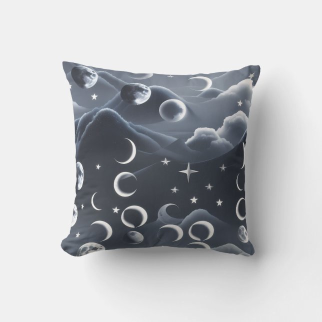 Throw Pillow - Sky Grey Celestial Moon Phases (Front)