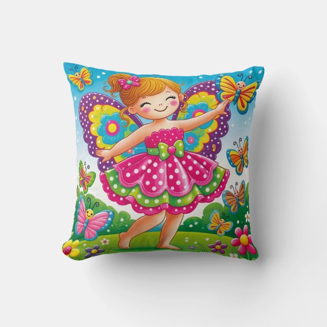 THROW PILLOW "SMILING FAIRY with BUTTERFLIES" (Front)