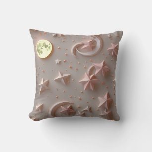 Throw Pillow - Soft Beige Blush Celestial Moon
