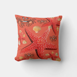 Throw Pillow Starfish Crab Orange
