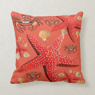 Throw Pillow Starfish Crab Orange