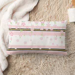 Throw Pillow Stripe Pink & White Gold Black Floral