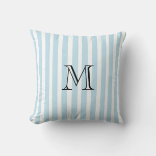 Throw Pillow Striped White Blue  Custom Monogram