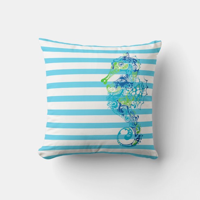 Throw Pillow-Stripes & Seahorse Pillow (Front)