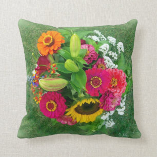 Throw Pillow: Sunflower & Zinnia Bouquet_ Pillow