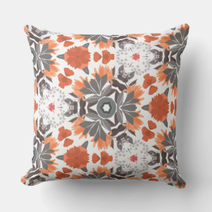 Throw pillow - terracotta & gray floral design
