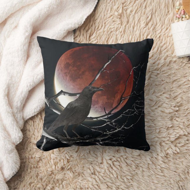 Throw Pillow, The Raven In Red and Black Pillow (Blanket)