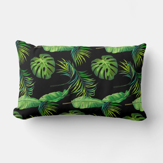 Throw Pillow-Tropical Leaves Lumbar Pillow (Front)