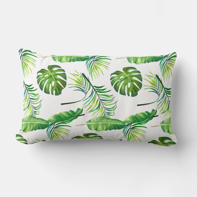 Throw Pillow-Tropical Leaves Lumbar Pillow (Front)