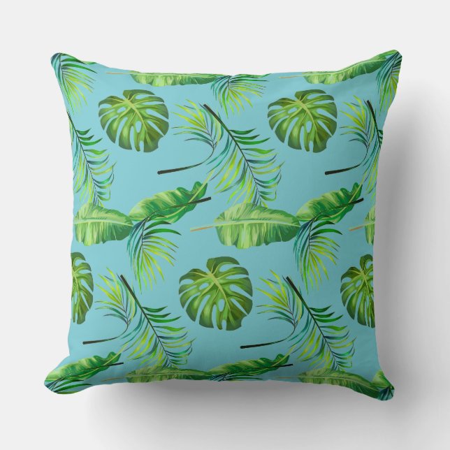 Throw Pillow-Tropical Leaves Pillow (Front)