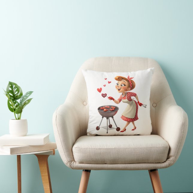 Throw Pillow Valentine's Day Cooking Red Hearts (Chair)