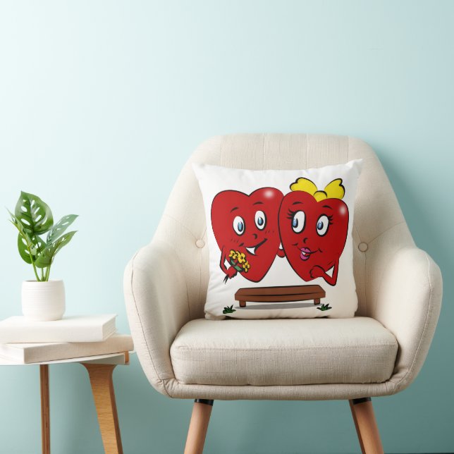 Throw Pillow Valentine's Day Couple Red Hearts (Chair)