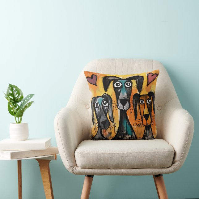 Throw Pillow Valentine's Day Dog Red Hearts (Chair)