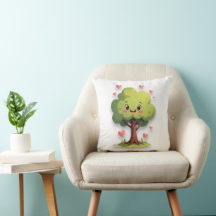Throw Pillow Valentine's Day Tree Red Hearts