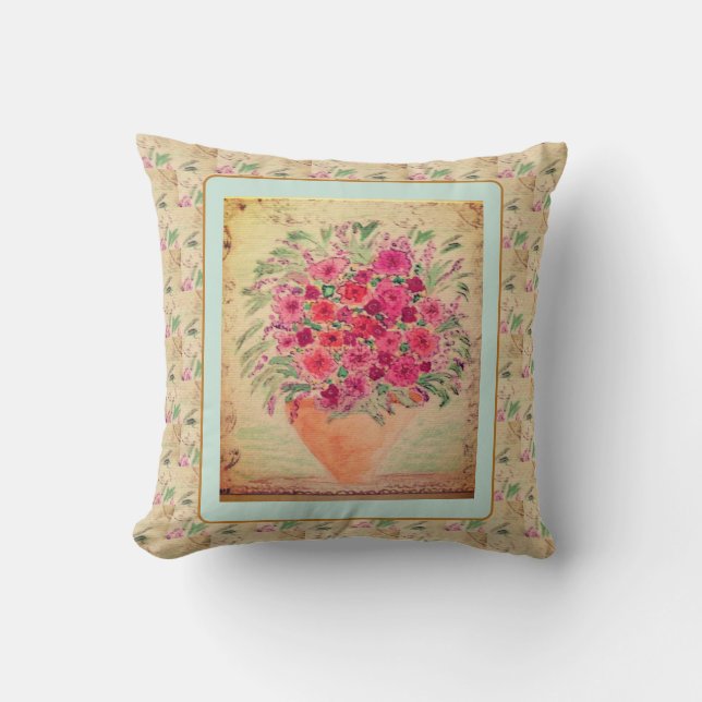 Throw Pillow - Vase of Mixed-Media Flowers (Front)