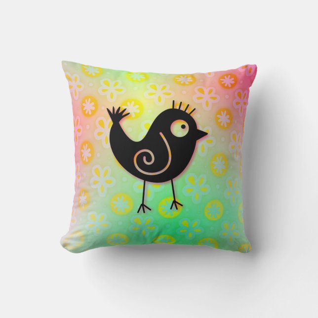 Throw Pillow/Whimsical Bird Throw Pillow (Front)