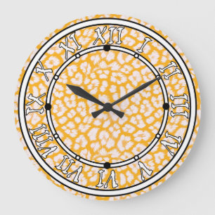 Throw Pillow White yellow abstract leopard print Large Clock