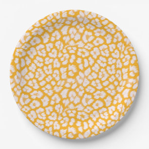 Throw Pillow White yellow abstract leopard print Paper Plate