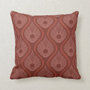 Throw pillow with art deco peacock design
