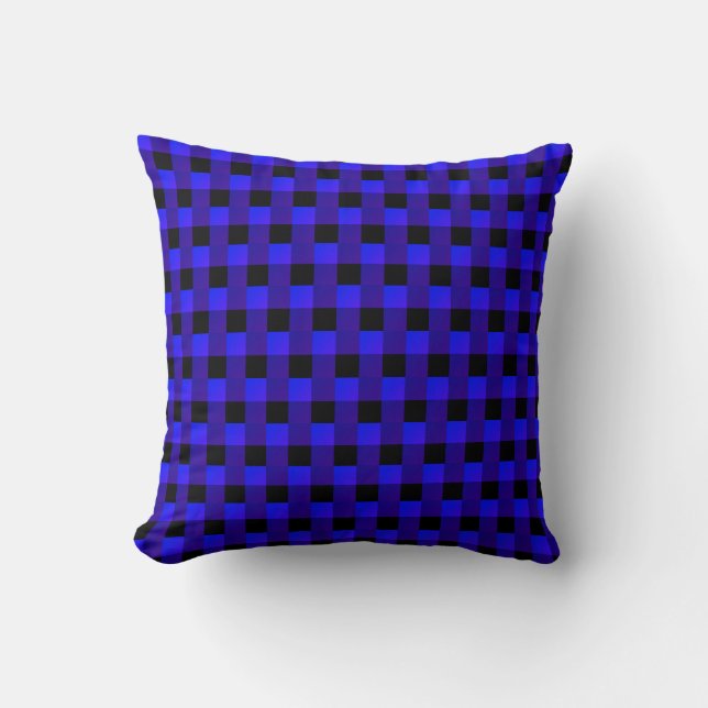 Throw Pillow with Blue and Black Check (Front)