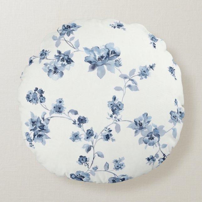 Throw Pillow with Blue Floral Print (Front)