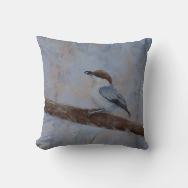 Throw Pillow with Brown-Headed Nuthatch (Front)