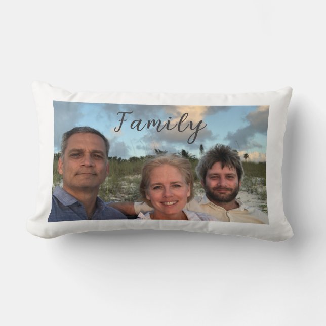 Throw Pillow with photo and Family text (Front)