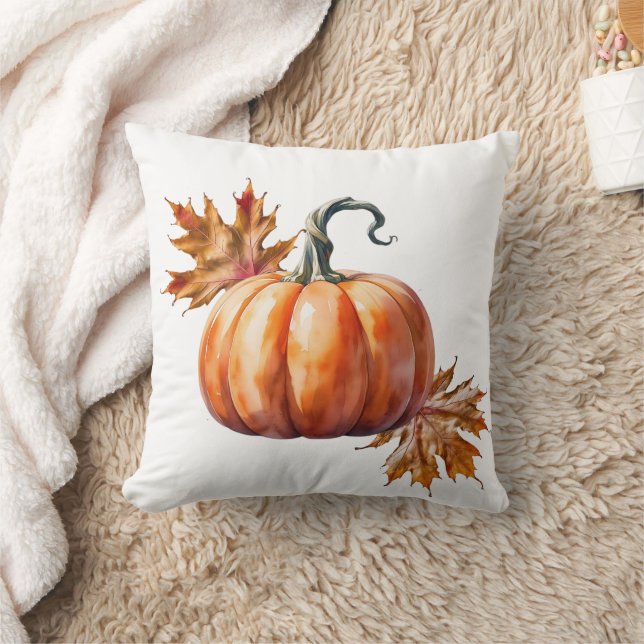 Throw Pillow with Pumpkin and Autumn Leaves  (Blanket)