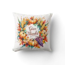 Throw Pillow with Pumpkin and Corn Wreath